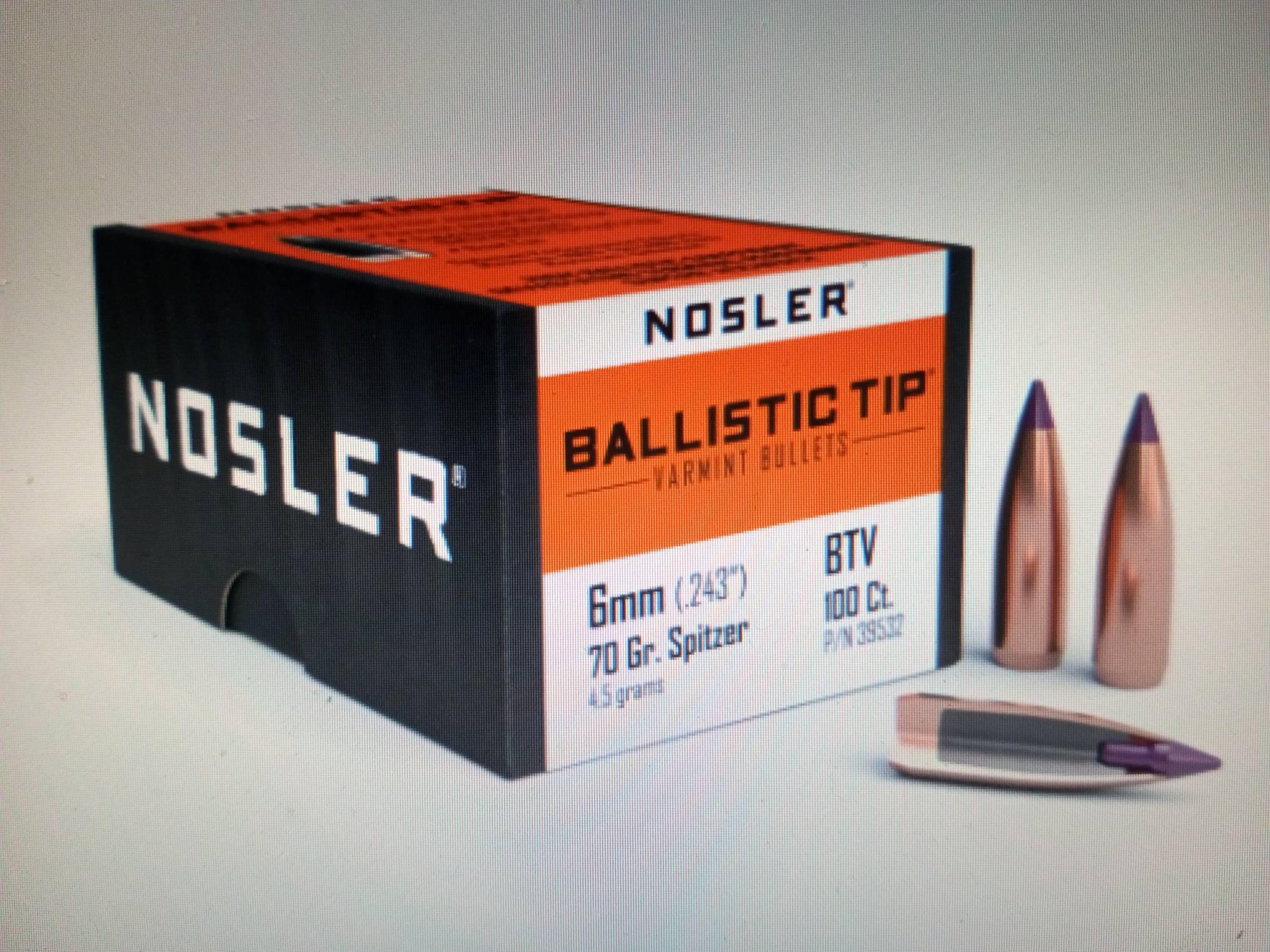 Пули NOSLER 6 ММ. (.243") 70 GR. BALISTIC TIP  (100шт) p\n 39532. В НАЛИЧИИ.