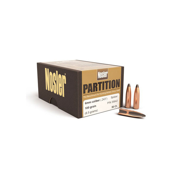 Пули NOSLER 6 ММ. (.243") 100 GR. PARTITION  (50шт) p/n 35642. В НАЛИЧИИ.
