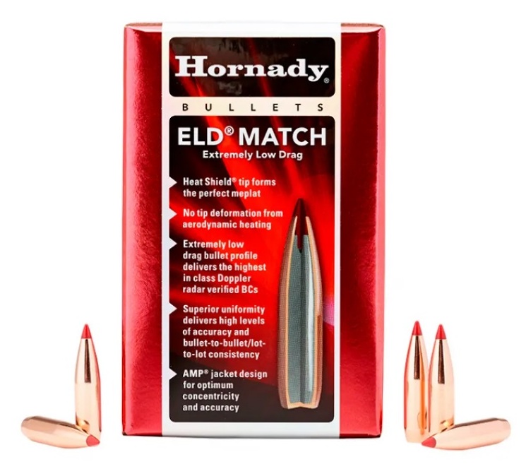 Пули HORNADY 22 CAL. (.224") 52 GR. ELD-M  (100шт) P/N 22491. В НАЛИЧИИ.