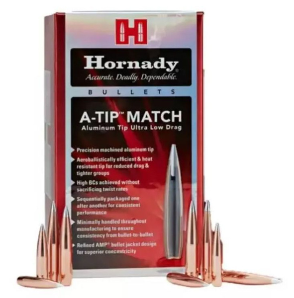 Пули HORNADY 30СAL.(308/30-06/300Win.)  250GR. A-TIP MATCH (100шт) P/N 3092. В НАЛИЧИИ.