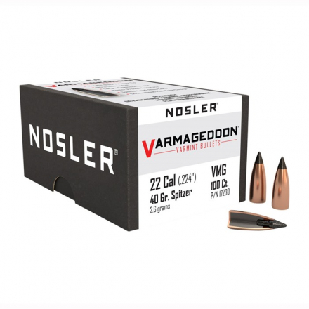 Пули NOSLER 22 CAL. (.224") 40 GR. VARMAGEDDON (100шт) P/N 17230. В НАЛИЧИИ.