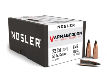 Пули NOSLER 22 клб. (.224") 53 гр. VARMAGEDDON (100шт) P/N 36523. В НАЛИЧИИ.