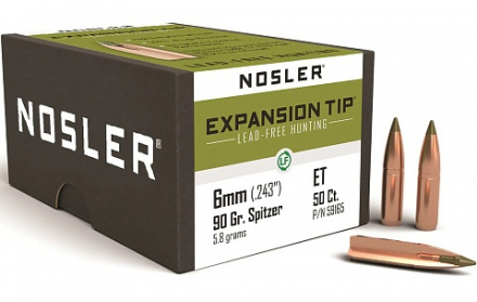 Пули NOSLER 6 ММ. (.243") 90 GR. E-TIP  (50шт) p\n 59165. В НАЛИЧИИ.